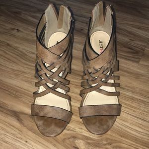 Taupe Caged Wedge Heel Sandal